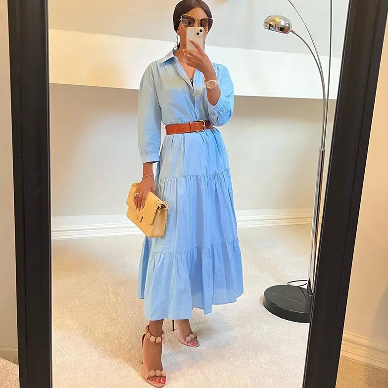 Sky Blue Tiered Collard Smock Dress_13