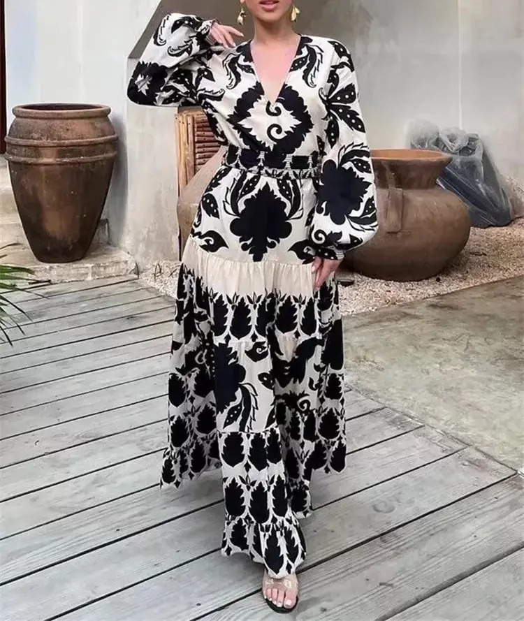 V-neck Paisley Front Tie Dress_12