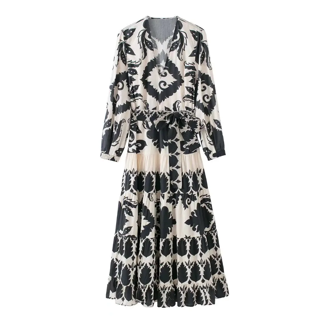 V-neck Paisley Front Tie Dress_6