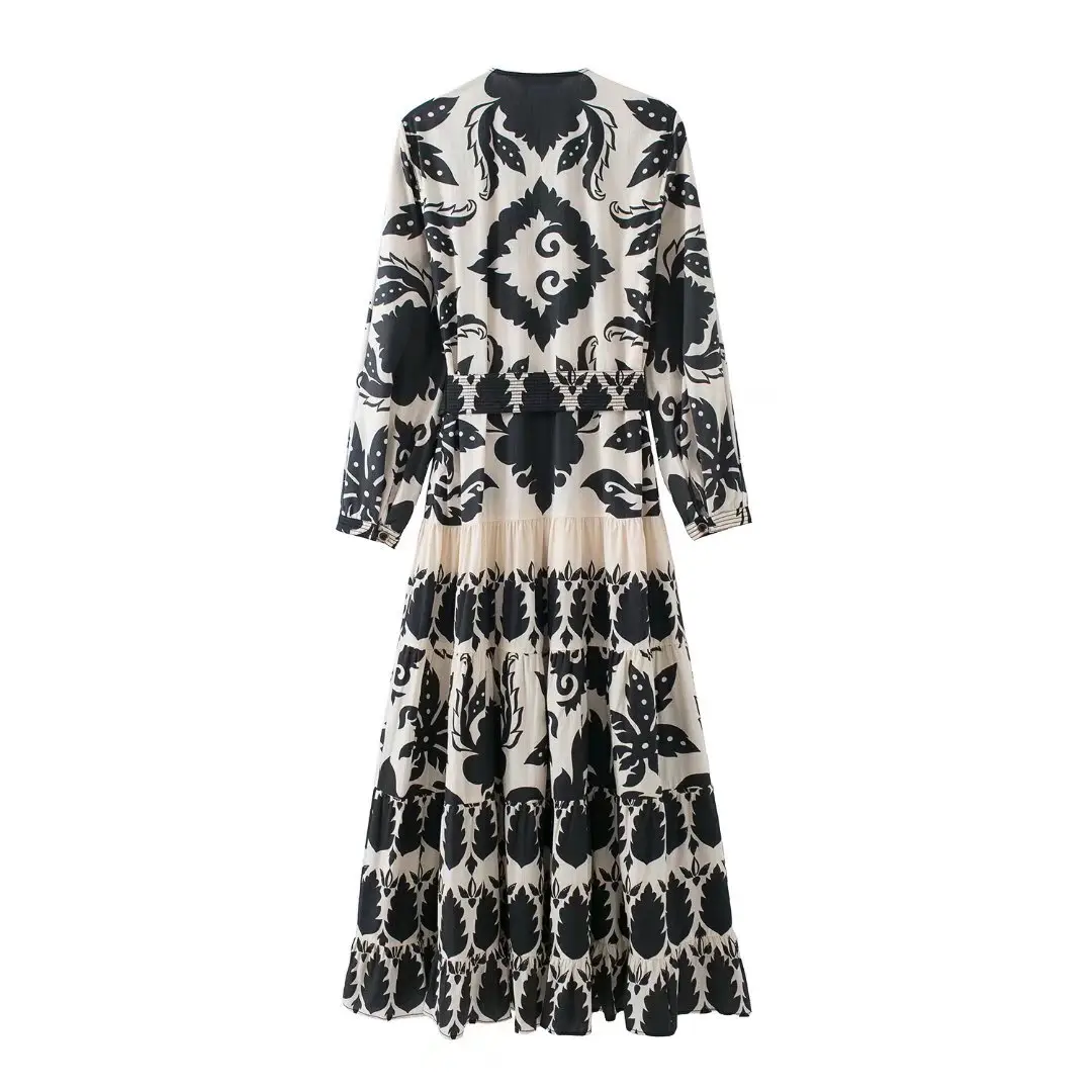 V-neck Paisley Front Tie Dress_8