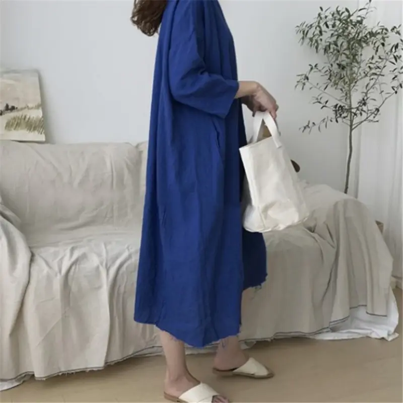 Korean Style Linen Shirt Dress_1