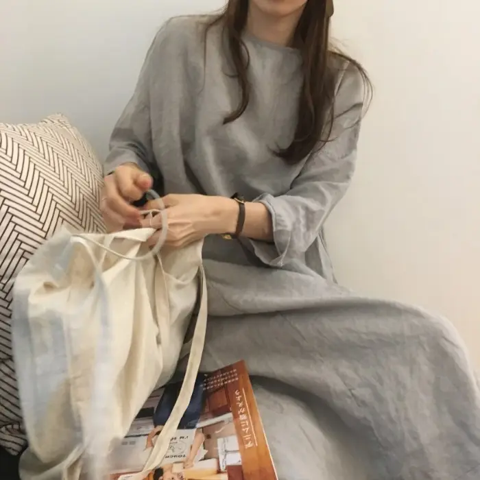 Korean Style Linen Shirt Dress-1