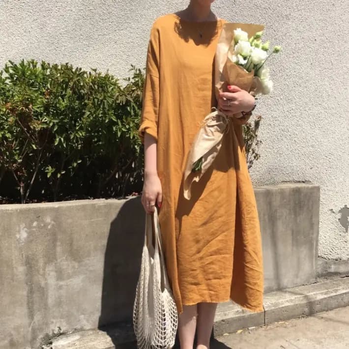 Korean Style Linen Shirt Dress-5