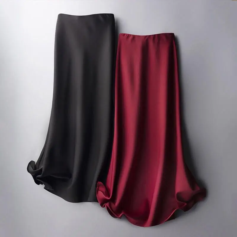 High Waist Solid Satin Skirt_3_Featured