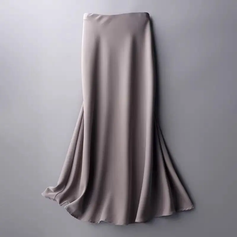 High Waist Solid Satin Skirt_5_Grey