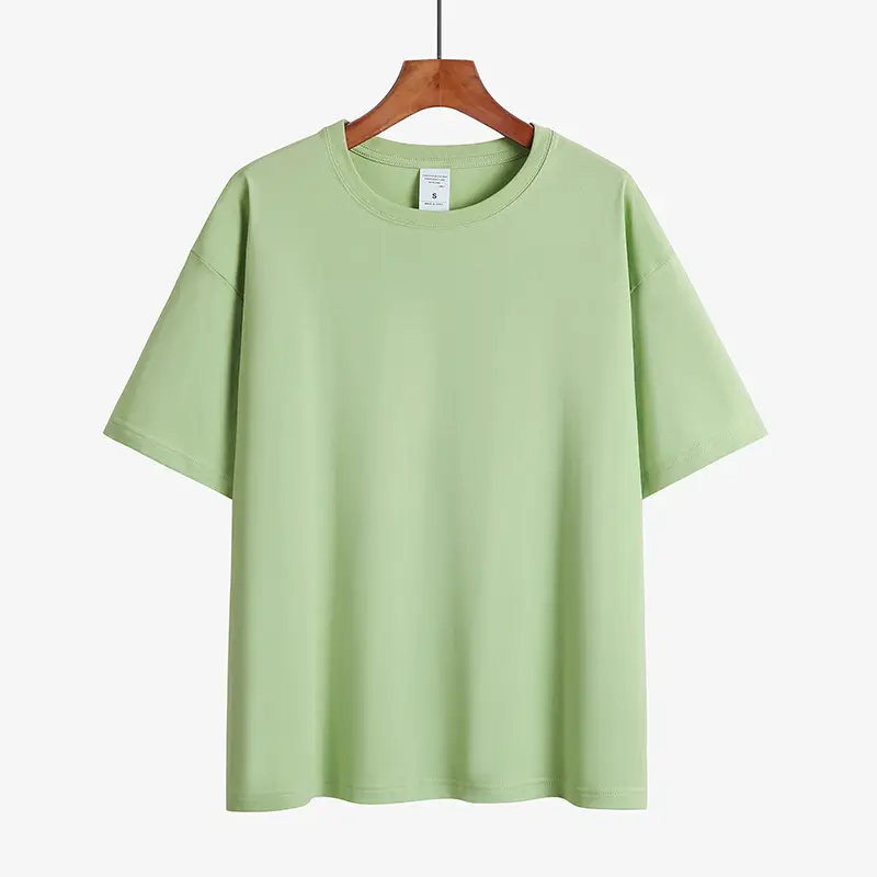 Round neck drop shoulder t-shirt_8_LightGreen