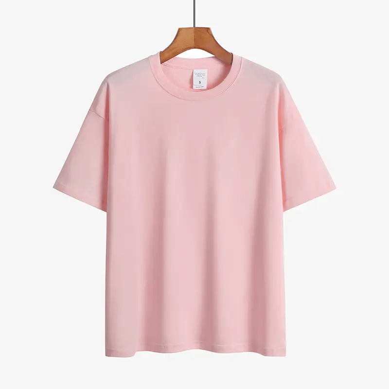 Round neck drop shoulder t-shirt_10_Pink