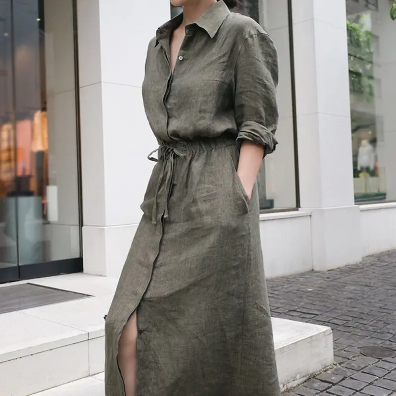 Ankle Length Linen Dress_1