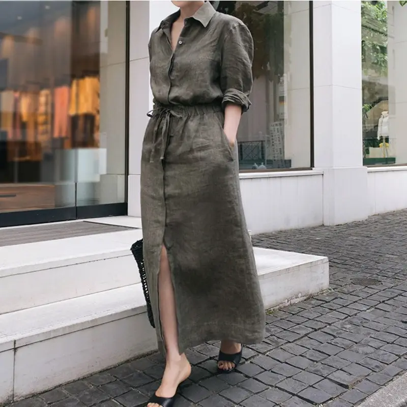 Ankle Length Linen Dress_5