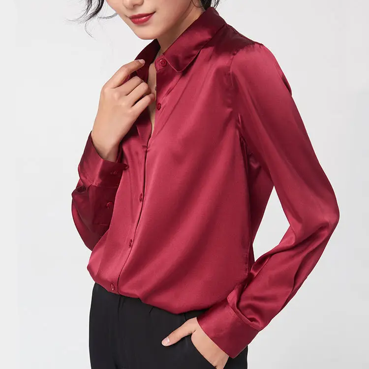 Sleek Long Sleeve Satin Blouse_3_Red