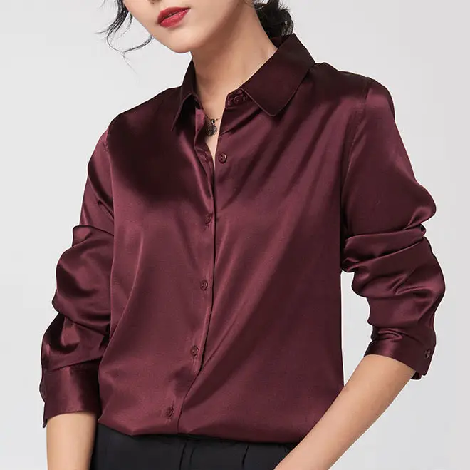 Sleek Long Sleeve Satin Blouse_13_Maroon