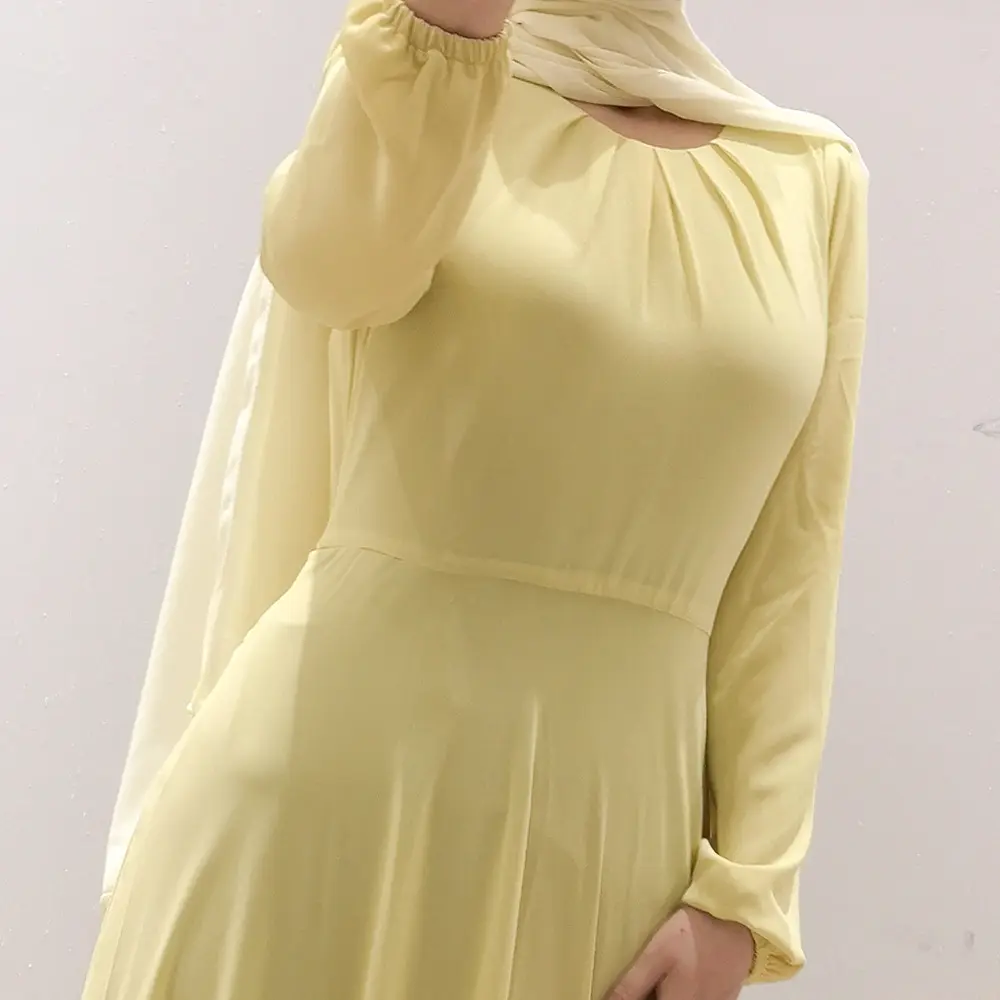 Solid Print Chiffon Long Sleeve Gown_19