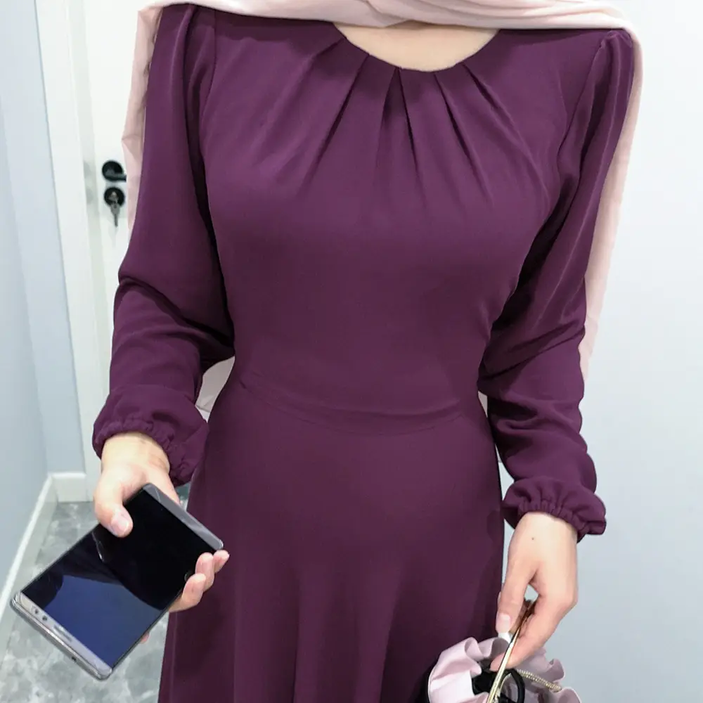 Solid Print Chiffon Long Sleeve Gown_15