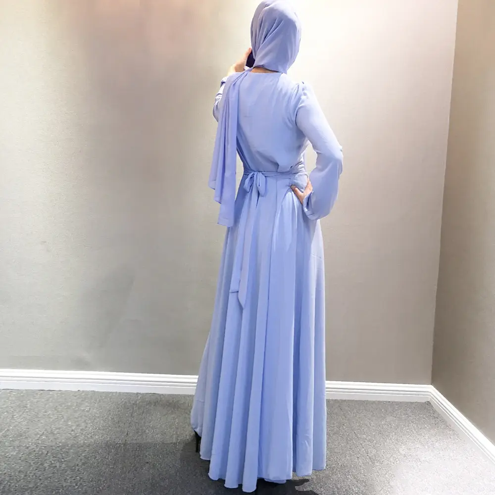 Solid Print Chiffon Long Sleeve Gown_16