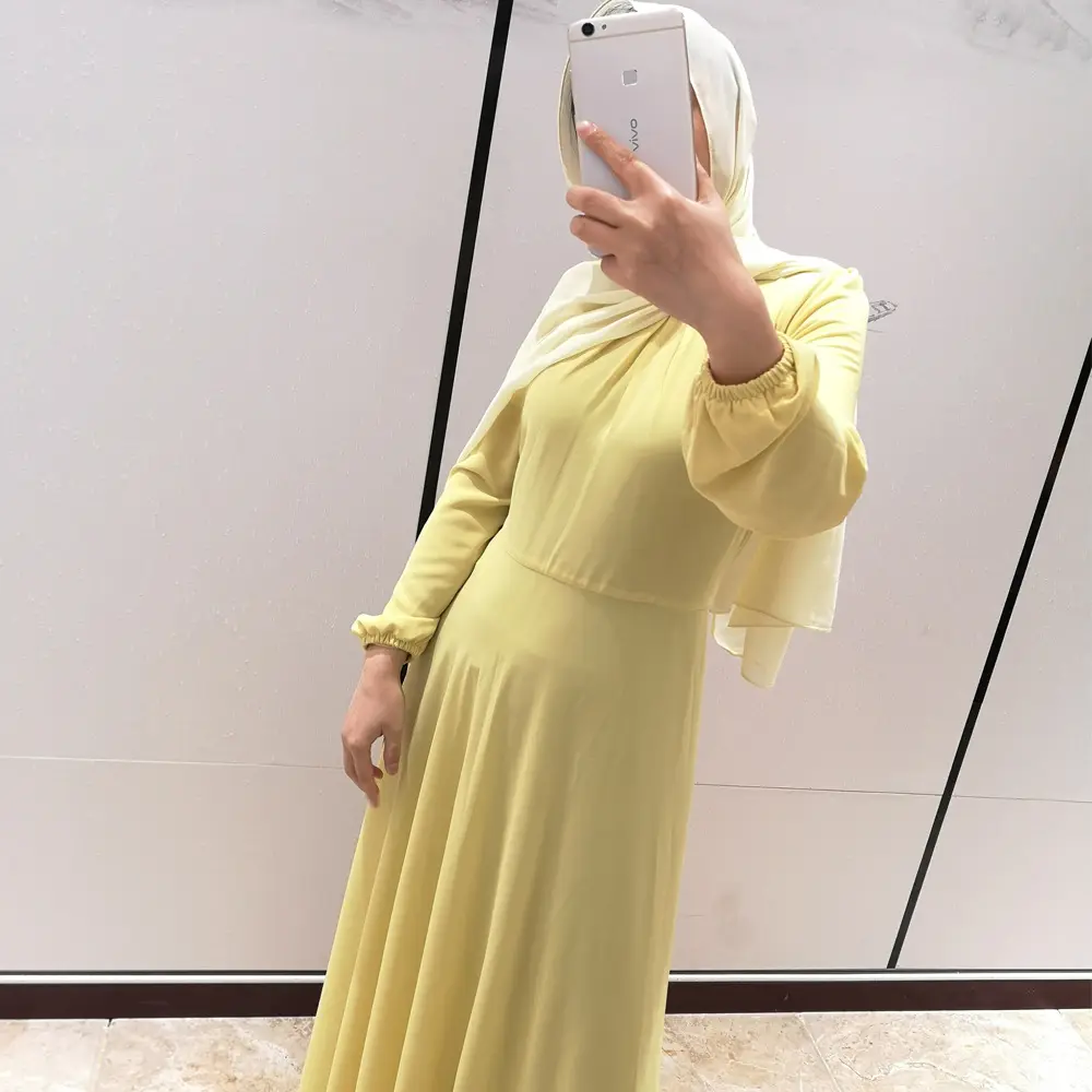 Solid Print Chiffon Long Sleeve Gown_13