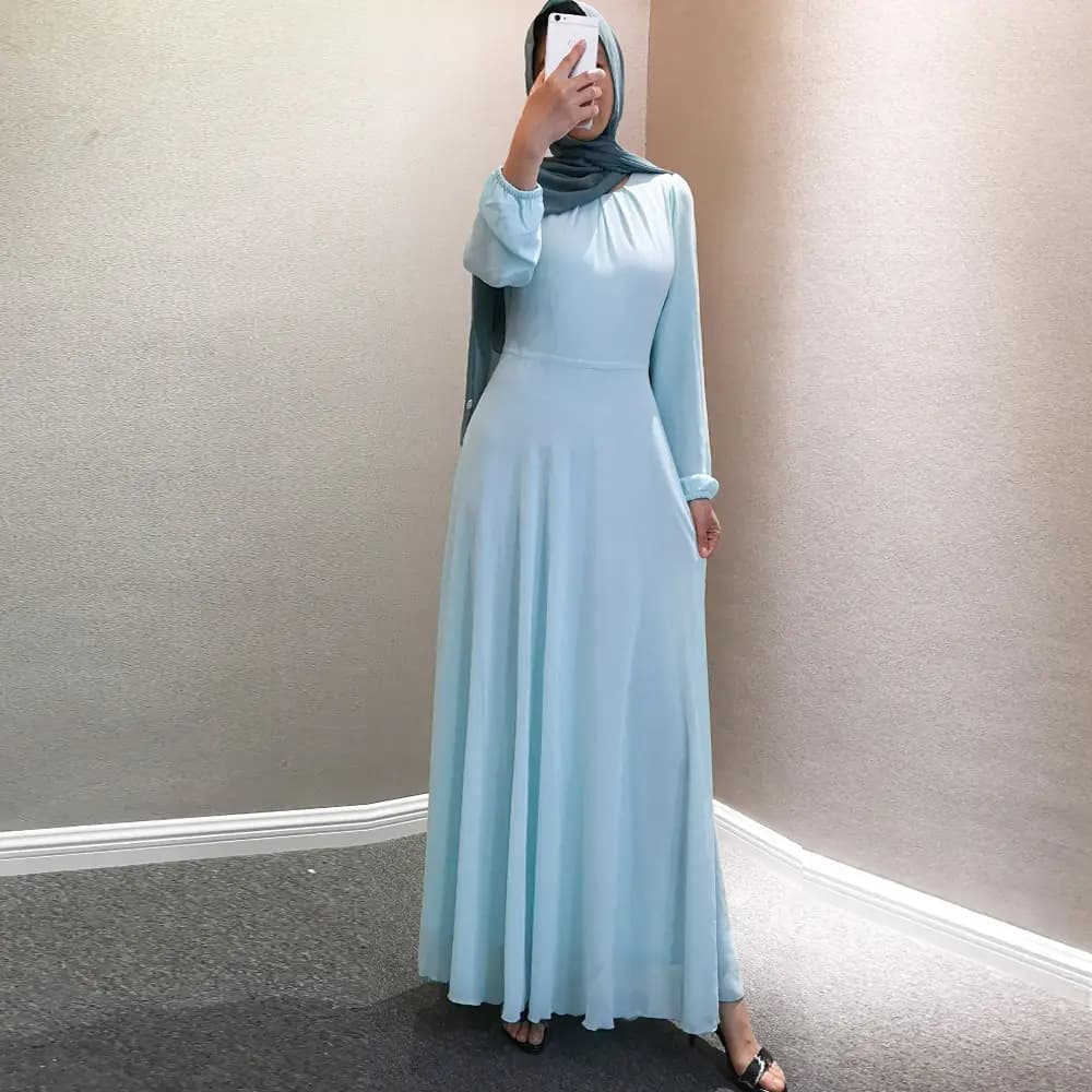 Solid Print Chiffon Long Sleeve Gown_6_Mint