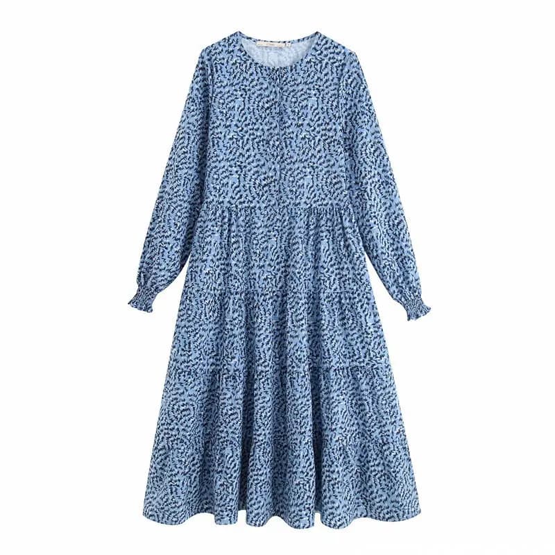 Round Neck Pleated Smock Dress_3