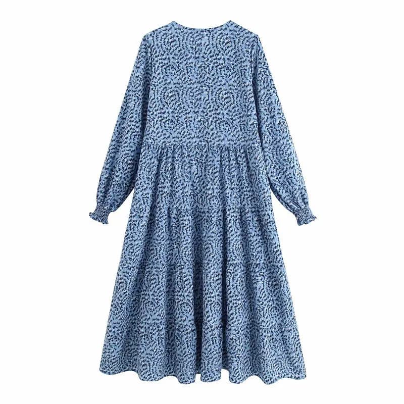 Round Neck Pleated Smock Dress_4