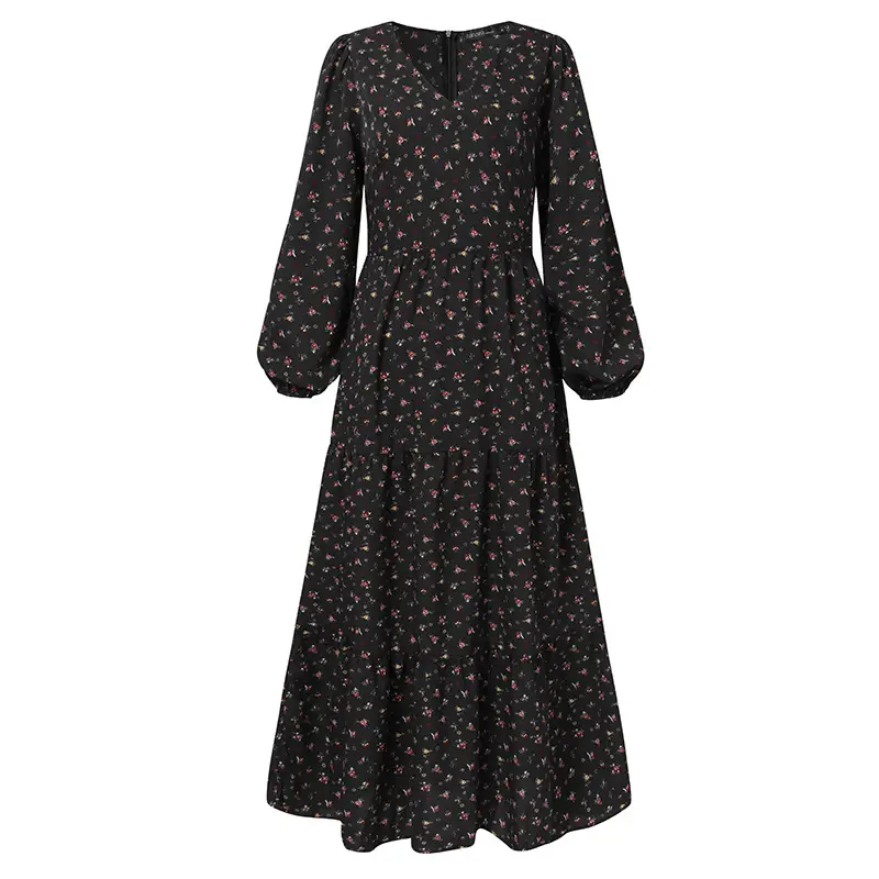 Plus Size Floral Ruffle Maxi Dress_3_Black