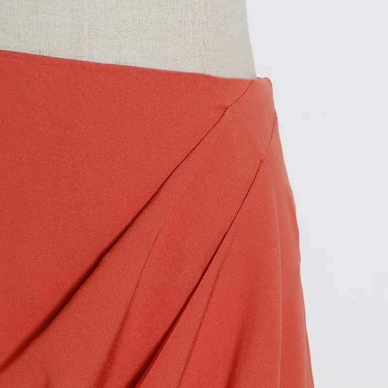Orange Asymmetrical High Waist Skirt with Slit_19