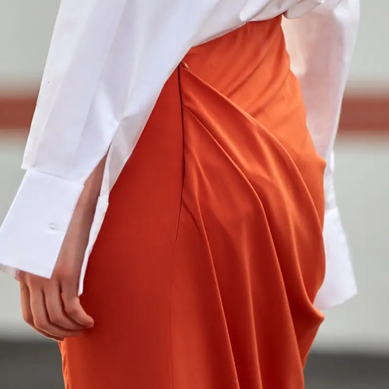 Orange Asymmetrical High Waist Skirt with Slit_6