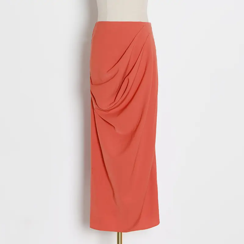 Orange Asymmetrical High Waist Skirt with Slit_3